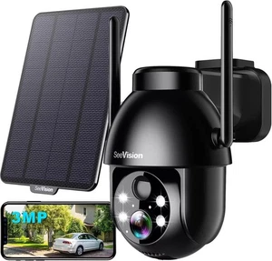 Telecamere di Sicurezza Solari Wireless da Esterno, 2K Alimentate a Batteria PTZ WiFi Nero - Foto 1 di 7