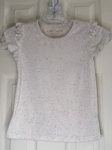 Vigoss Girls T-Shirt Size S-5/6 Ruffle Sleeves White Speckled Tee, EUC - Picture 1 of 2