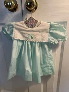 Vtg Alexis Mint Green Infant Girl Dress Size 6 mos 13 - 16 lbs White Embroidery - Picture 1 of 8