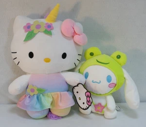 Lot of 2 Sanrio Hello Kitty Unicorn Rainbow Dress & Cinnamoroll Frog Plush TAG - Picture 1 of 6
