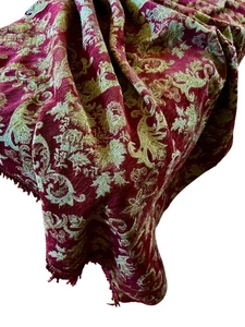Luxury Gold Paisley Burgundy Throw with Fringes 49 x 58 Blanket Lined - Picture 1 of 6