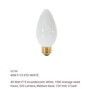 (2) 2-packs of New Satco S2768 NON-LED 40W, F15, Flame Shaped, White - DIMMABLE - Picture 1 of 3
