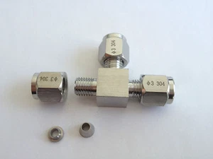 Three-Way T-Piece Stainless Steel Tubing Connector for Chromatography, 3 mm OD  - Picture 1 of 1