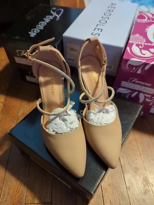 Nib Women's Forever Nude Block Heels w/ Embellished Straps Size 6.5 - Image 1 of 4