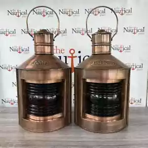 Nautical Port & Starboard Lanterns Antique Brass Finish Oil Lamps Home Decor - Picture 1 of 7
