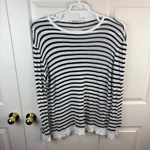 Womens T. Alexander Wang Long Sleeve Striped Top Black White Large L Linen Blend - Picture 1 of 4