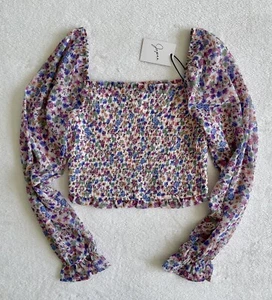 Japra Teen  Floral Crop Blouse Tee Top Long Sleeves Multicolor M - Picture 1 of 6