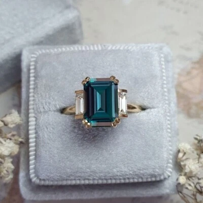 4.00 Ct Emerald Cut Blue Topaz Engagement Solitaire Ring 14K Yellow Gold Plated - Image 1 of 4