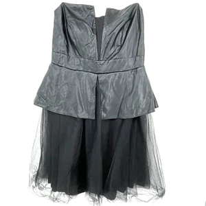 Fashion to Figure Dress Black Size 2X Tulle Ruffle Peplum Strapless Faux Leather - Picture 1 of 9