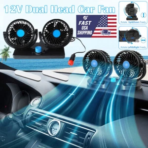 60W Dual Head Cooling Fan USB Air Cooler 360° Rotatable Auto Vehicle Car Truck - Picture 1 of 12
