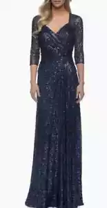 La Femme Navy Blue Ruched Sequin Column Gown Size 6 $429 - Picture 1 of 3