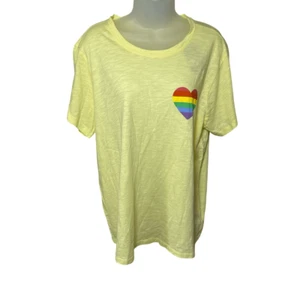 Lucky Brand Rainbow Heart T Shirt Womens Size 1X Crew Neck Light Yellow PRIDE - Picture 1 of 7