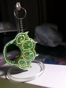 Schlüsselanhänger Katze grün Apfel Glitzer - Bild 1 von 4