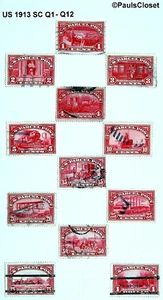 US 1913 SC Q1-Q12 PARCEL POST ISSUE- CARMINE ROSE COMPLETE SET 1¢-$1.00 UNG F/VF - Picture 1 of 1