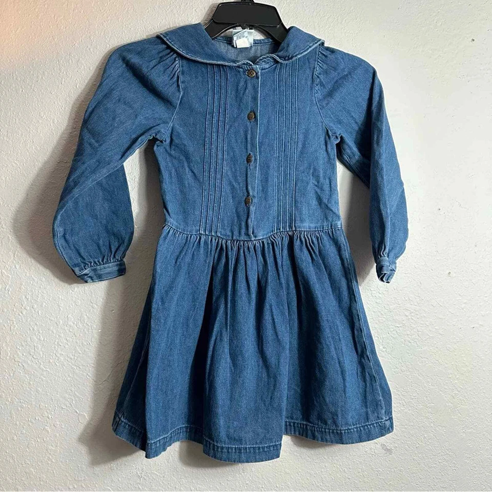 Vintage Oshkosh Bgosh Denim Dress, Fruit Print, Collared, Size 6 Made in USA - Image 1 of 4