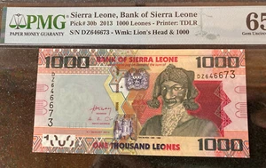 2013 SIERRA LEONE BANK OF SIERRA LEONE 1000 LEONES  P 30a  PMG 65 - Picture 1 of 2