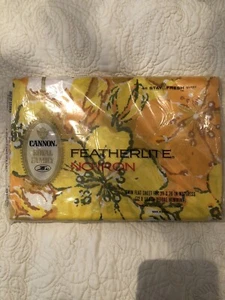Vtg 70s Grovy Mod Retro Floral No Iron Flat Sheet 72”x104” Yellow - Picture 1 of 8