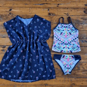 Girls Aztec Print Tankini Swim Suit & Sheer Floral Swim Cover Up Size 8 - Picture 1 of 3