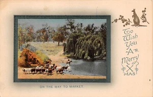 POSTCARD  AUSTRALIA GREETINGS  MERRY XMAS ON THE WAY TO MARKET - Picture 1 of 2
