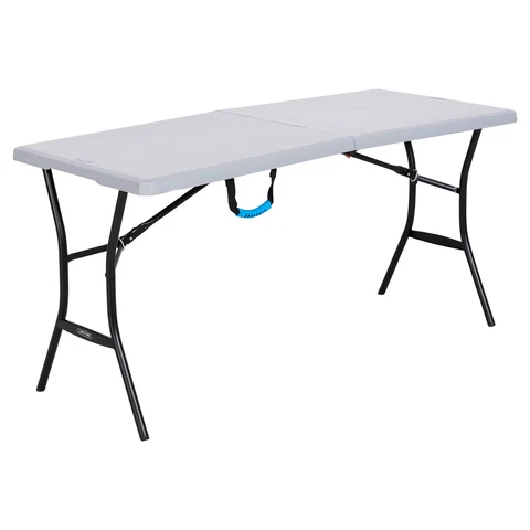 Portable Camping Table, Folding Dining Table, 5-Foot Fold-in-Half Table, Gray Cover