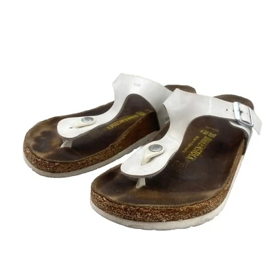 Birkenstock Womens Gizeh White 39 US 8 Faux Leather Footbed Sandals Boho Shoes - Image 1 of 4