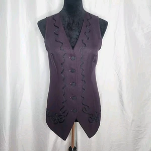 USA Vtg 90s! JAY JACOBS Size 5 Dark Purple Tailored Vest Black Accent Tie Back - Picture 1 of 10