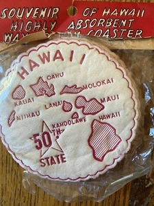 Vintage HAWAII Souvenir stark saugfähiger Wachsboden UNTERSETZER hergestellt in Japan 50. Staat - Bild 1 von 2