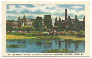 Postal Windsor Ontario Sunken Garden Jackson's Park Kennedy Collegiate sin usar - Imagen 1 de 2