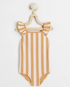 H&M Girls White beige mustard yellow Striped One piece swim suit size 6-8 y - Picture 1 of 1