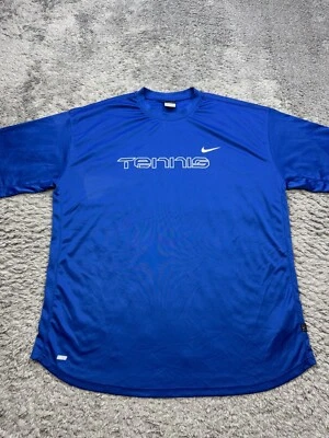 Vtg Nike Shirt Mens 2XL Royal Blue Satin Dri-Fit Crewneck Tennis Jersey 90s-00s - Image 1 of 4