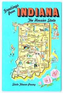 Greetings from Indiana Map the Hoosier State Vintage Postcard CT16 - Picture 1 of 2