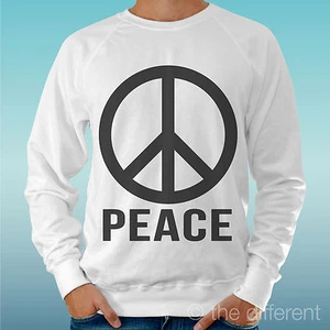 Lightweight Men's White Sweater 'Peace Symbol Logo' Road To Happiness - Picture 1 of 1
