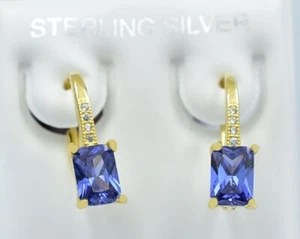LAB CREATED AAA 2.26 Cts TANZANITE & WHITE SAPPHIRE EARRINGS .925 Silver - NWT - Picture 1 of 3