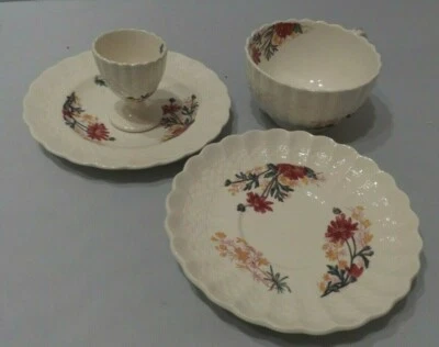 VINTAGE (4) PIECE SPODE  CUP, SAUCER, EGG CUP AND PLATE WICKER FLORAL PATTERN - Image 1 of 3