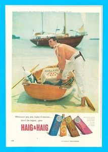1963 Haig & Haig Scotch whisky vintage PRINT AD yacht boating pirate beach ocean - Picture 1 of 3