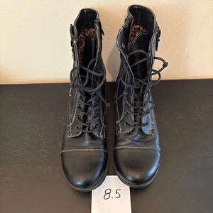 Guess Black Boots Lace Up Buckle Accent Moto Boots Size 8.5 - Picture 1 of 5