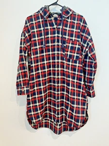 Túnica para mujer IJoah a cuadros roja azul con botones con capucha bolsillos talla grande - Imagen 1 de 16