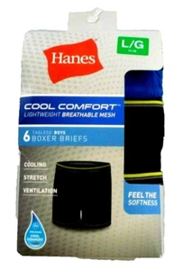 Boys New size Large Hanes Cotton Boxer Briefs 6 Pack Black Blue Gray - Picture 1 of 1