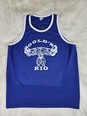 CAMISETA SIN MANGAS VINTAGE GOLD'S GYM RIO ELÁSTICA AZUL BLANCO AMARILLO Foto 1 de 4