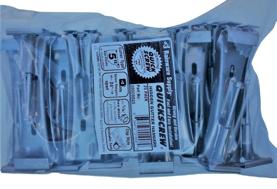 Rain Gutter Bracket Hook Clip Style Hangers 25pack Quick Screw 5" Aluminum