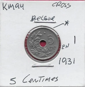 BELGIUM 5 CENTIMES 1931 BELGIE,ROYAL MONOGRAM OF KING ALBERT I IS SURROUNDED WIT - Picture 1 of 2