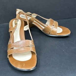 Para mujer Stonefly marrón cuero honda punteras abiertas tacones de cuña 39 8,5 retro - Imagen 1 de 11