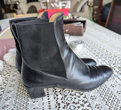 Salvatore Ferragamo 意大利女式黑色皮革踝靴 - 8AAAA — 第 1/4 张图片