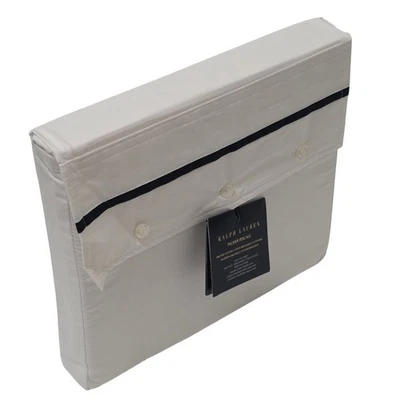 Ralph Lauren Home Palmer Percale King Flat Sheet Organic Cotton Polo Navy Trim - Image 1 of 4