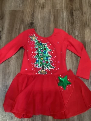 ice skating dress holiday show red long sleeves adorable Christmas tree girls M - Image 1 of 4