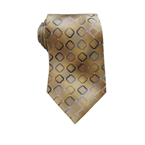Corbata Stafford para hombre 100 % seda dorada blanca gris cuadrada geométrica - Imagen 1 de 9