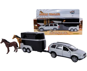 Modellino auto svedese Volvo XC90 con rimorchio e 2 cavalli pressofuso scala 1:32-1:34 - Foto 1 di 3