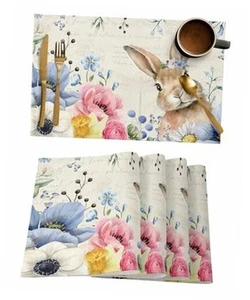 Easter Placemats Set of 6, Floral Bunny Placemat for Dining Table Decorations, - Picture 1 of 8