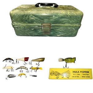 Vintage Plano Plas-Tak No 4200 Fishing Tackle Box Green Marble Swirl w/ Lures - Picture 1 of 16