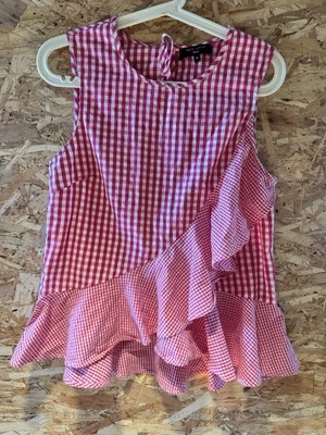 New New Look Pink&White Gingham Ruffle Sleeveless Asymmetrical Top Size Uk10 - Image 1 of 3